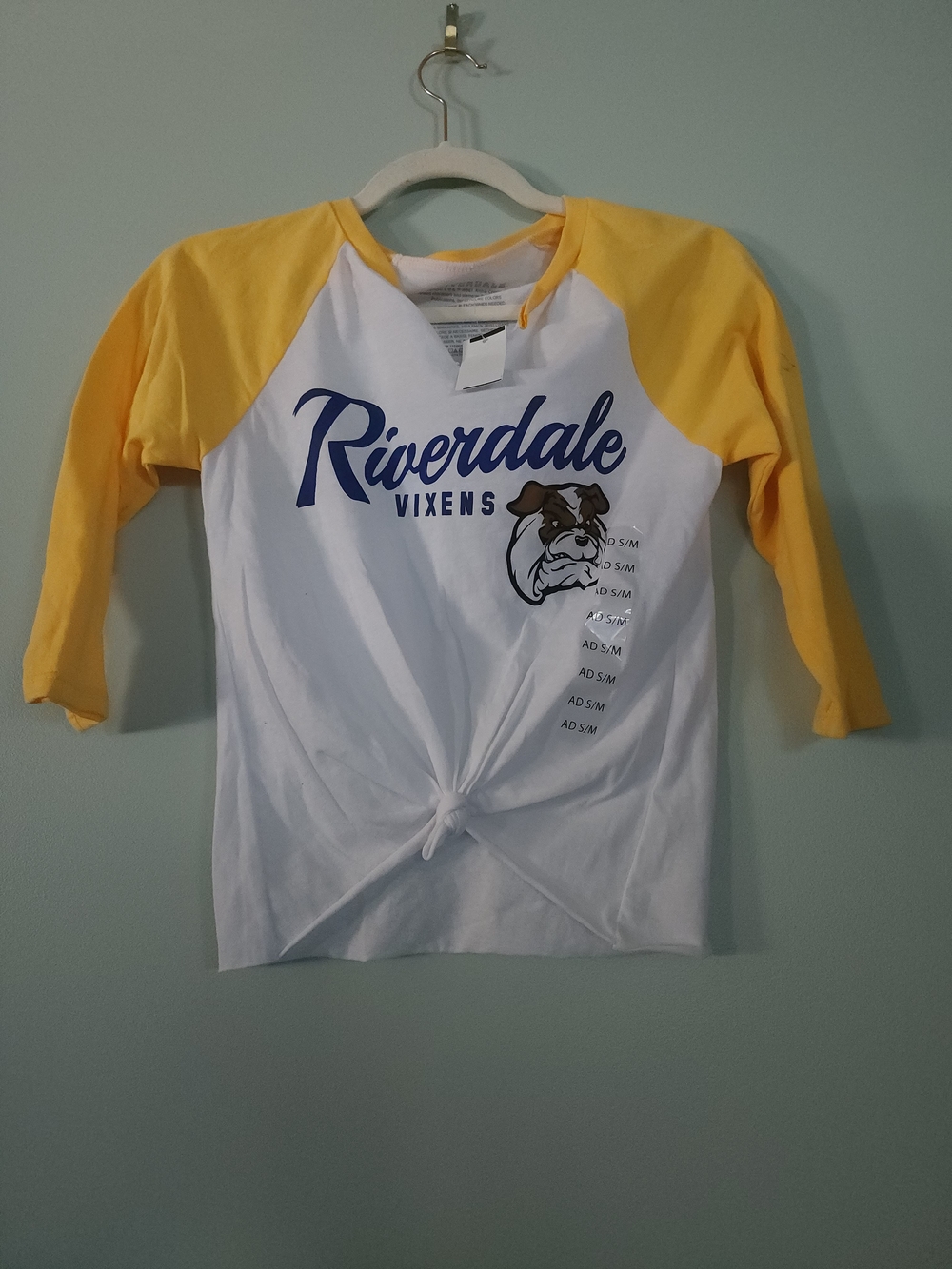 Riverdale Vixens Yellow & White Raglan Knot Front Tee
